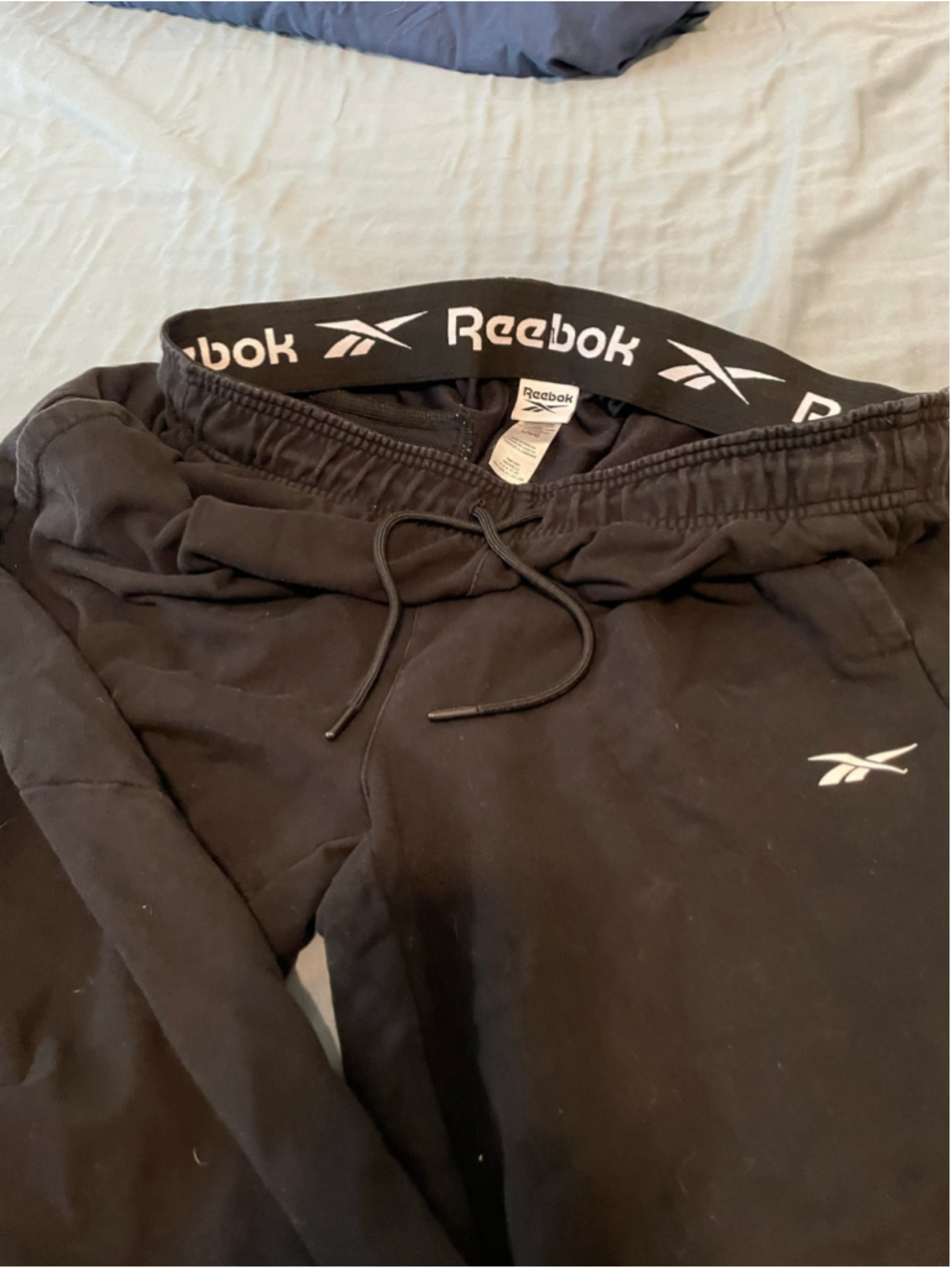 Women's Reebok Joggers Size L Black White Logo Sweatpants - Picture 2 of 4